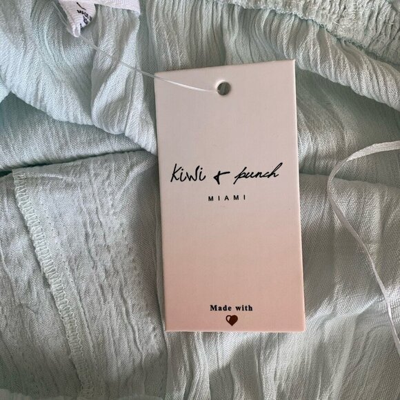 Kiwi Punch Mint Green Short Sleeve Crop Blouse Ruffle Crochet Size Large NWT - Picture 5 of 8